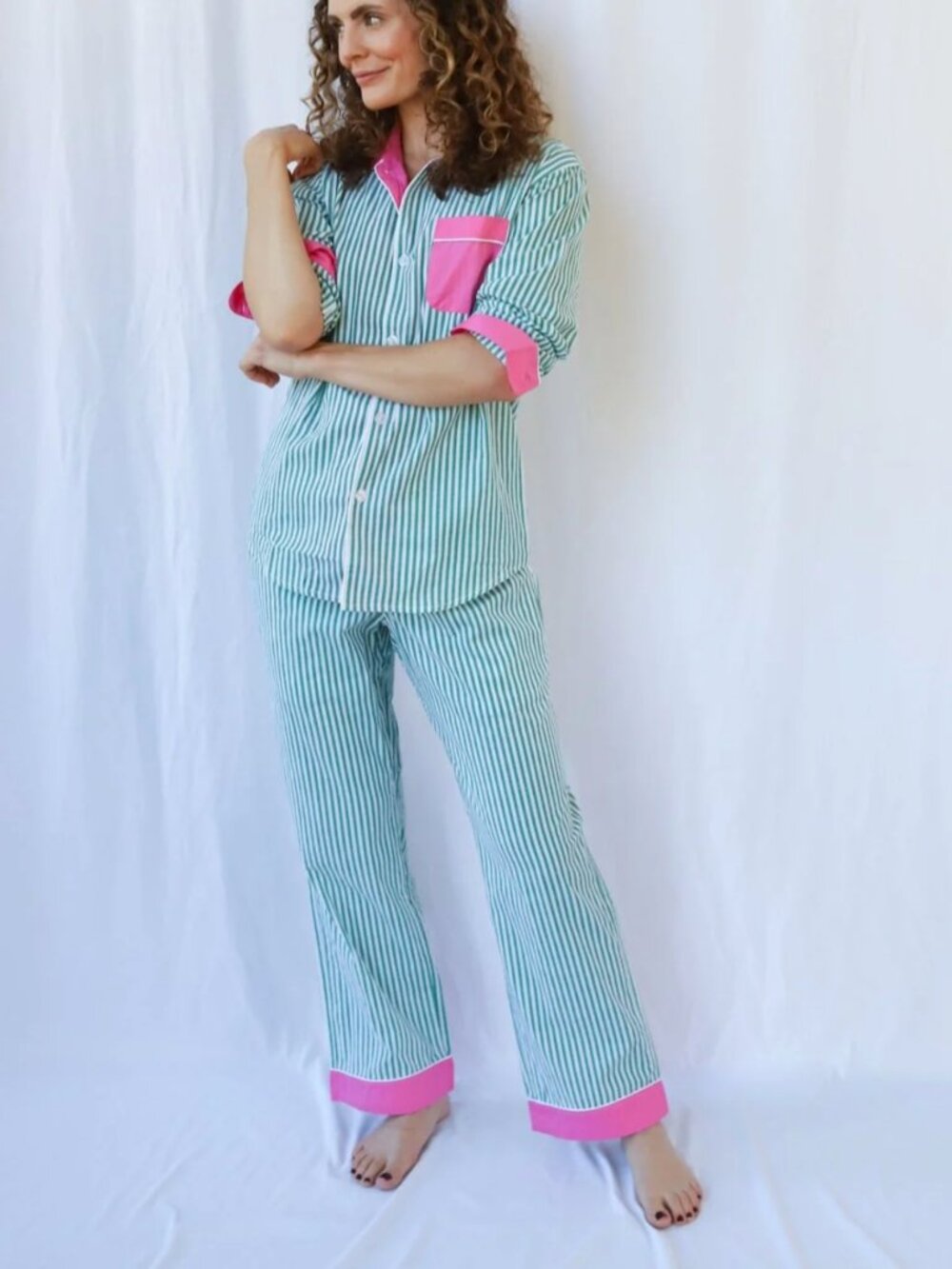 NWT West of Breakfast "The Flirty One" Striped PJ Set & The Color Block Headband